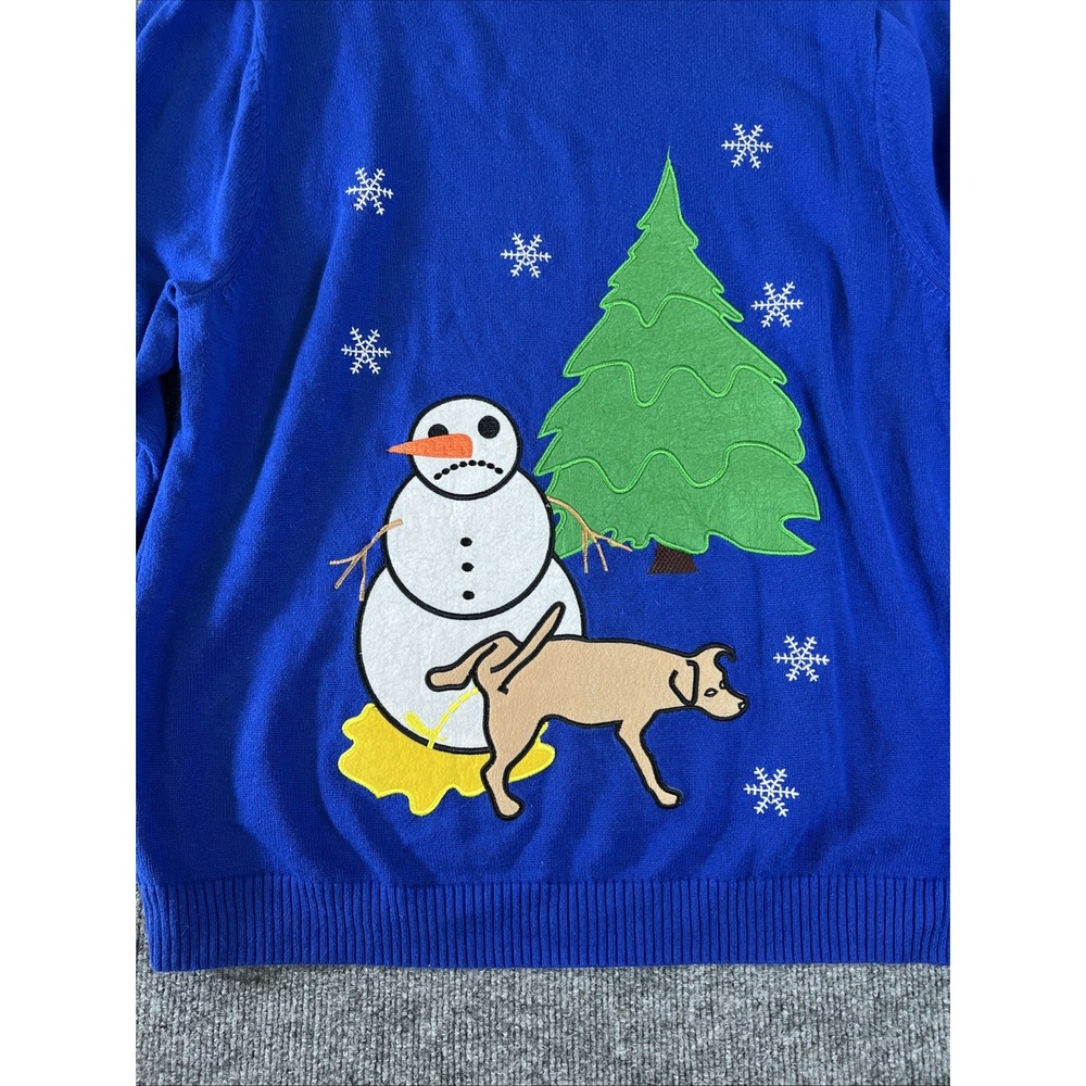 Alex Stevens Ugly Sweater Men's XXL Blue Dog Peeing on Snowman Christmas‎ Party - Picture 3 of 6